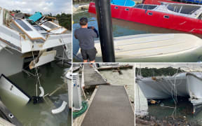 Boats were damaged at Tūtūkākā Marina in Far North overnight of 15 January after strong tidal surges as a result of remnants from Cyclone Cody and the volcanic eruption in Tonga.
