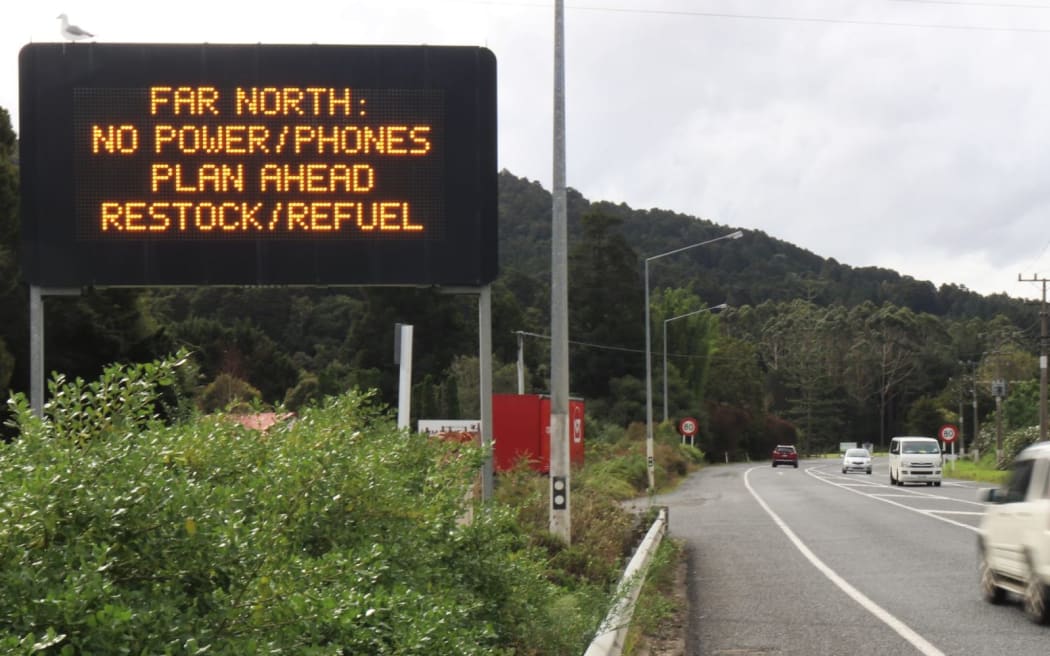 SH1 sign on Whangārei's northern outskirts warns of Cyclone Gabrielle infrastructure impacts further north.