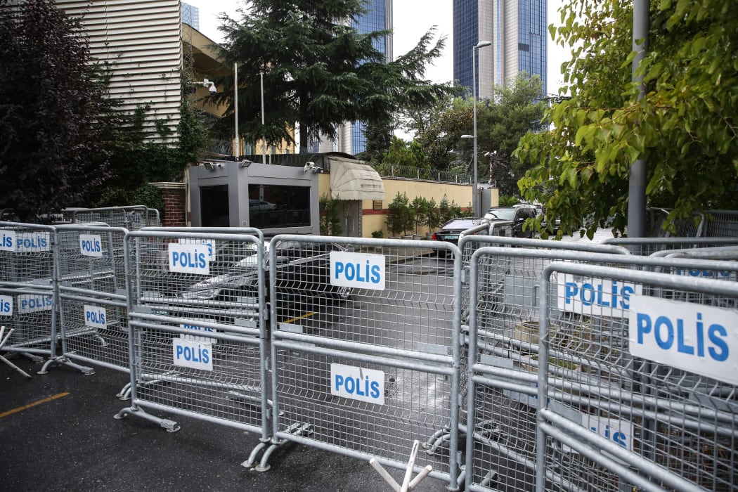 Police barricades are seen set at Saudi consulate as the waiting continues on the disappearance of Prominent Saudi journalist Jamal Khashoggi in the Consulate General of Saudi Arabia in Istanbul, Turkey.