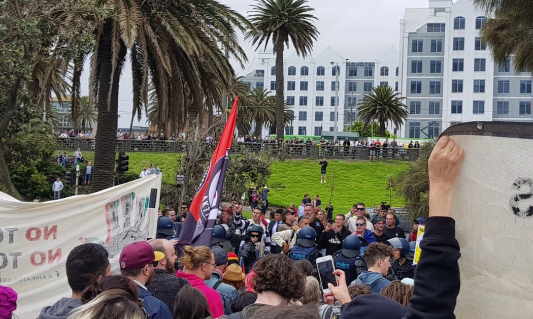 Protesters clash at Melbourne's St Kilda beach.