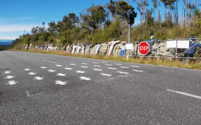 Crosses on road leading to Pike River Mine.