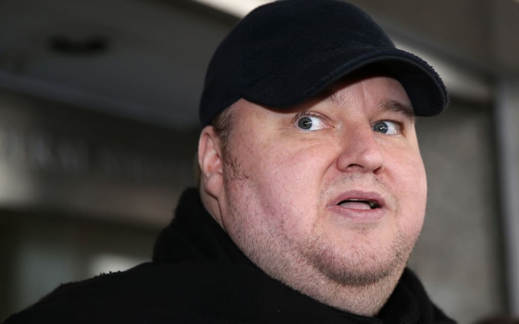 Kim Dotcom outside court after today's decision