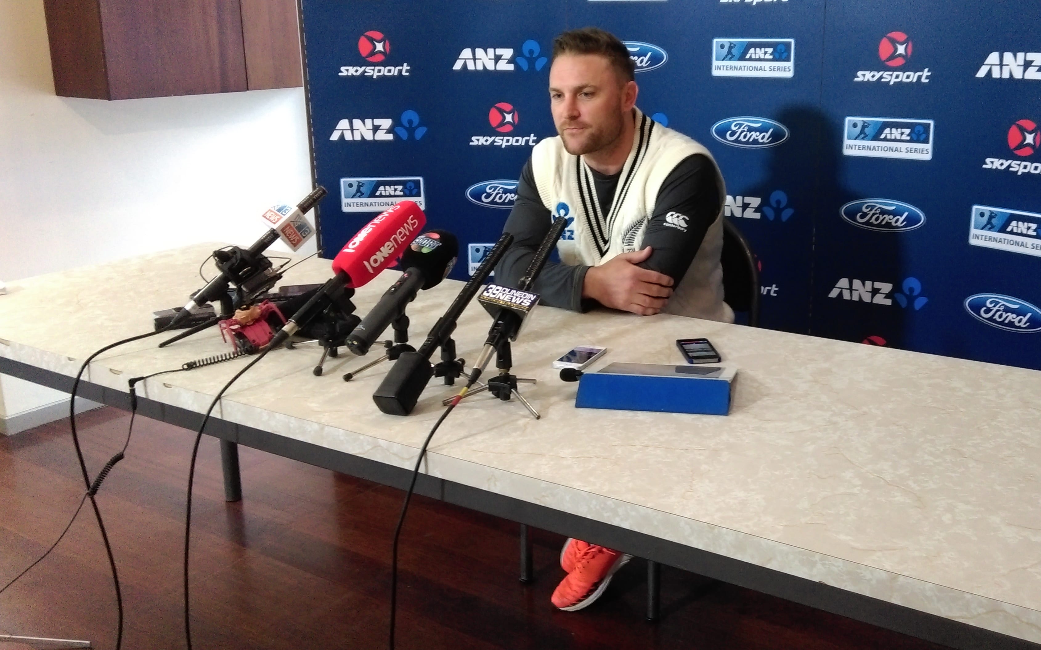 Black Caps skipper Brendon McCullum during a news conference in Dunedin on 9 December 2015, where he was asked about Chris Cairns' perjury trial.