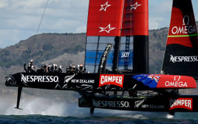Team New Zealand about to start the final race of the 2013 America's Cup.