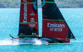 Team New Zealand's Te Rehutai trainng in light winds on the Waitemata Harbour with its Code Zero sail in December.
