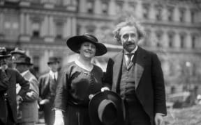 Albert Einstein with his wife Elsa in Washington DC.