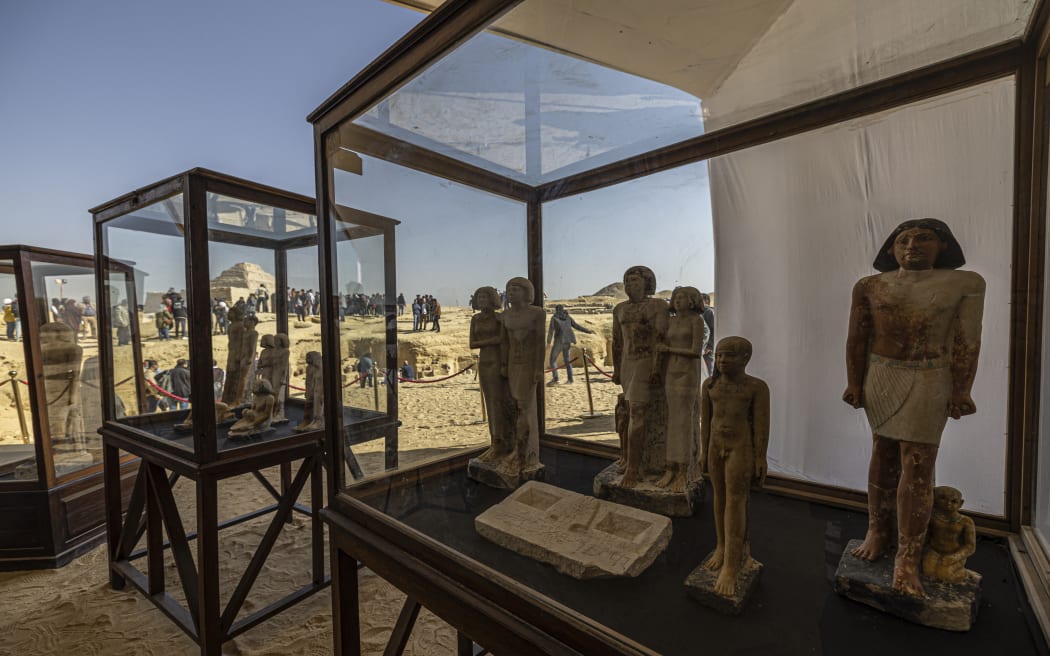 Statues on display at the Saqqara necropolis on 26 January, 2023.