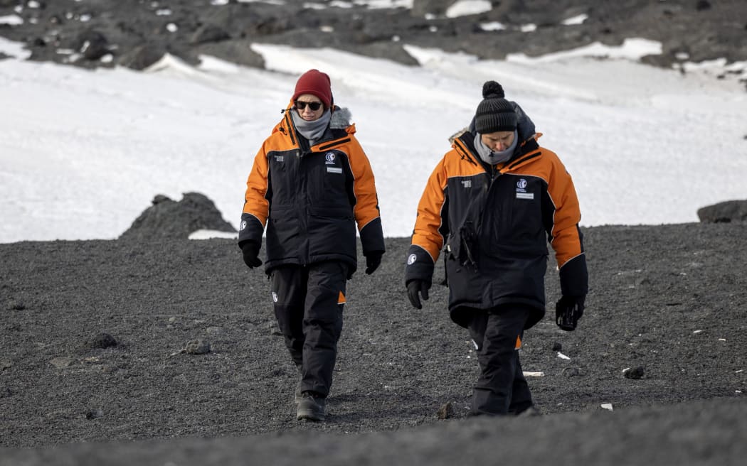 27 October, 2022 Prime Minister Jacinda Ardern with her partner Clarke Gayford in Antarctica. Photograph by Mike Scott