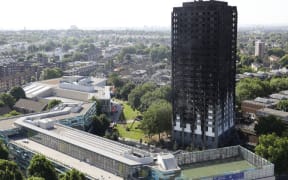 The remains of Grenfell Tower, a residential tower block in west London.