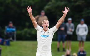 Kyle Jamieson of the Black Caps appeals for a wicket.