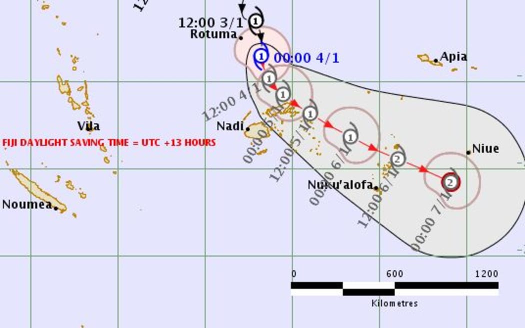 The forecast track for Cyclone Mona