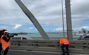Damage on Auckland Harbour Bridge.