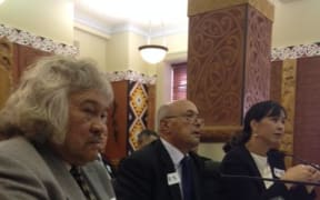 Left to right: Maori Broadcast Funding Agency CEO John Bishara, chairman Professor Piri Sciascia and board member Professor Rawinia Higgins - speaking to the Maori Affairs Select Committee on Wednesday 17 February 2016.