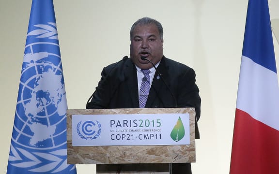 Nauru's President Baron Waqa delivers a speech at the COP 21 United Nations conference on climate change
