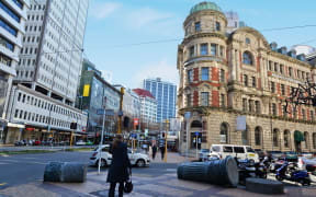 WELLINGTON - AUG 22 2014:Traffic on Lambton Quay.It is the heart of the central business district of Wellington, the capital city of New Zealand.