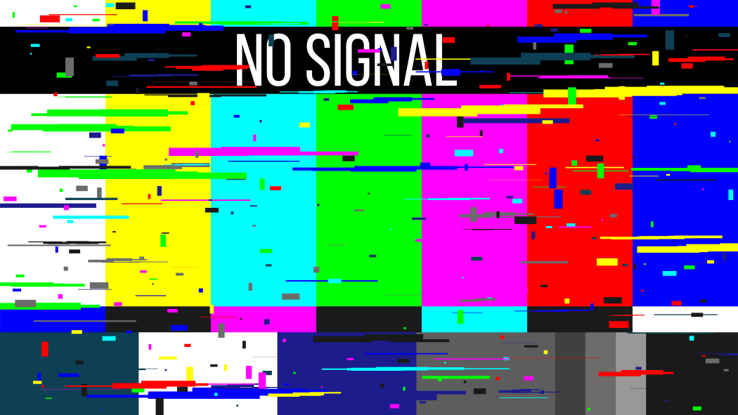 Creative illustration of no signal TV test pattern background. Television screen error. SMPTE color bars technical problems. Art design. Abstract concept graphic element.