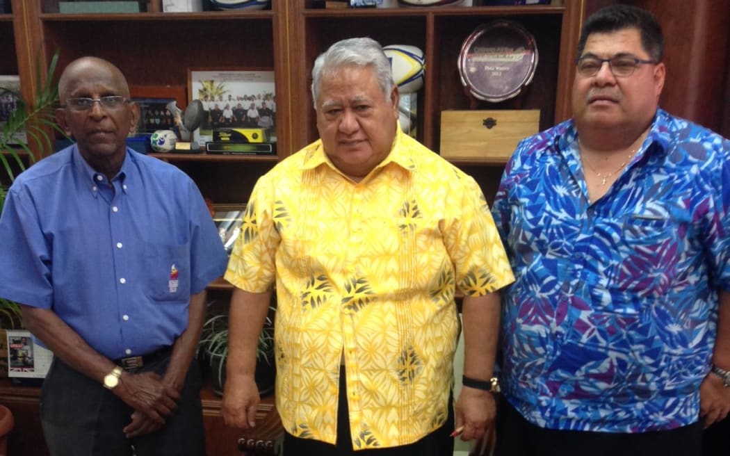 From left to right, President of the Pacific Games Council Vidhya Lakhan, Samoa's prime minister, Tuilaepa Sailele Malielegaoi, and SASNOC President Patrick Fepuleai.