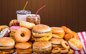 Junk food piled on a table