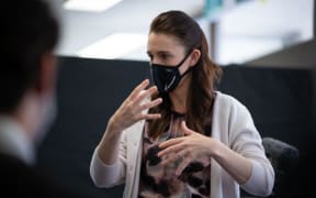 Jacinda Ardern speaks at a Vaccination Clinic in Lower Hutt about the Christchurch Covid cases