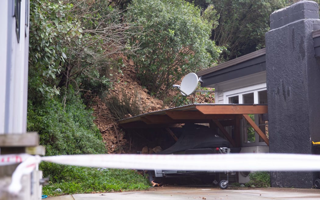 A slip has fallen into the backyard of a Wellington home due to an intense storm