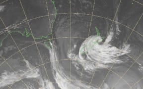 Satellite imagery from MetService shows the storm's position about 10pm Thursday.