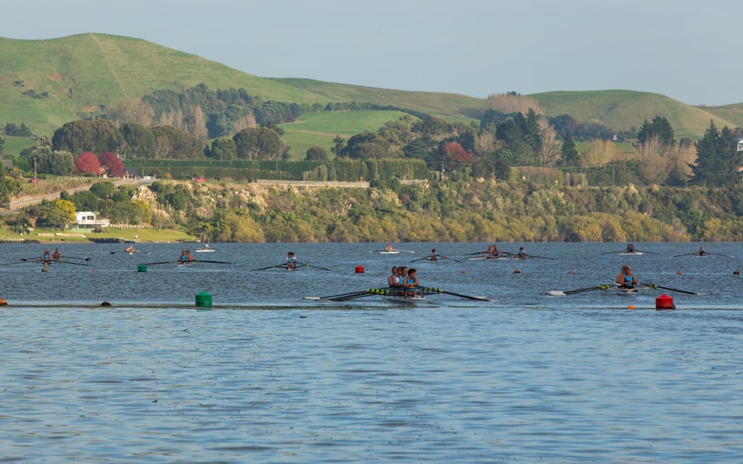 Rowers in action on Lake Karapiro.
