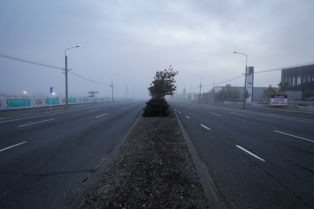 Moorhouse Avenue, Christchurch on the morning of 26 March, on the first day of the nationwide Covid-19 lockdown.