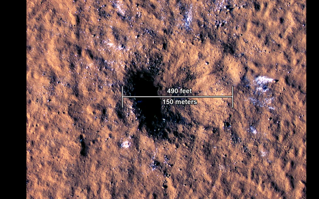NASA shows the impact of a massive meteorite crater on Mars.