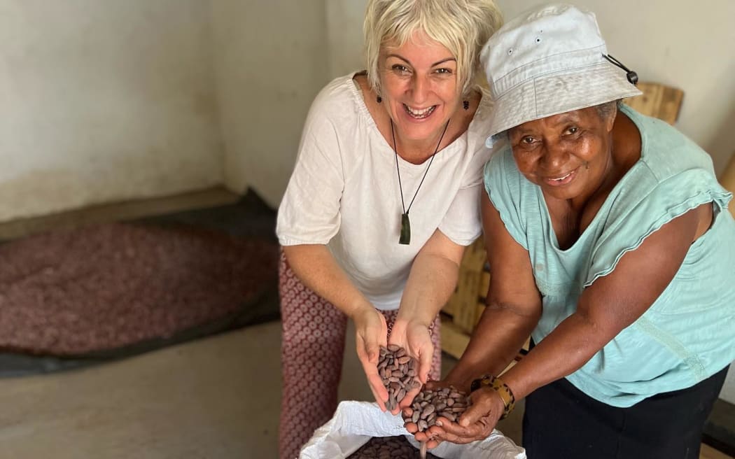 Oonagh Browne (left) the self-styled Cacao Ambassador has spent the last four years working to correct what she sees as the injustice shown cacao farmers in the Pacific.