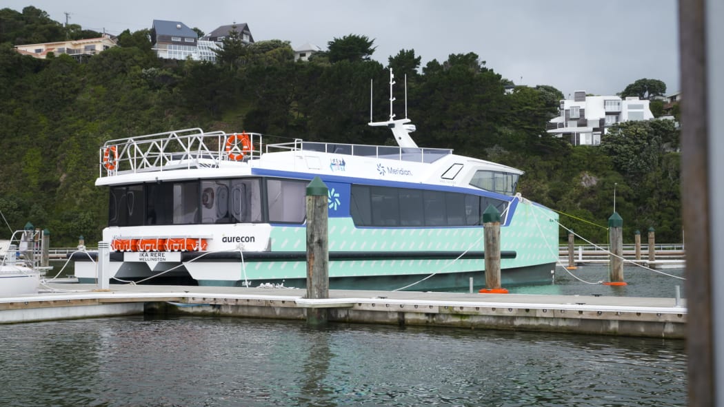 The Ika Rere electric ferry docked at the Seaview Marina in Lower Hutt.