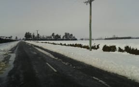 Snow on Old West Coast Road near Waddington in the Selywn District on Friday.