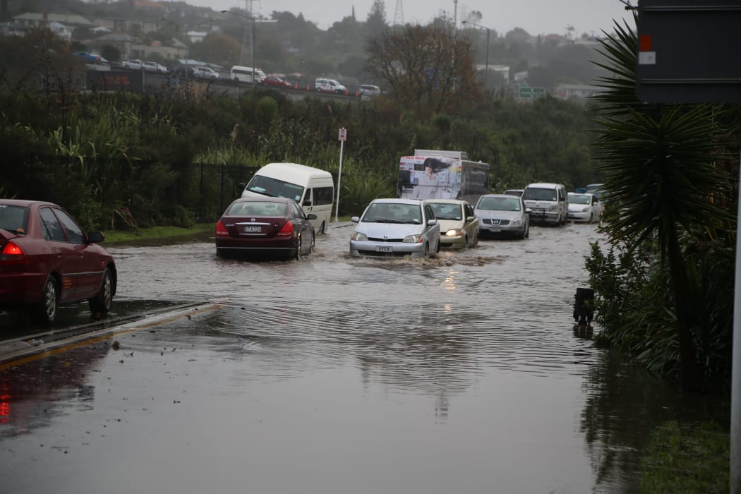 Flooding on Beachcroft Avenue in Auckland on June 29, 2016