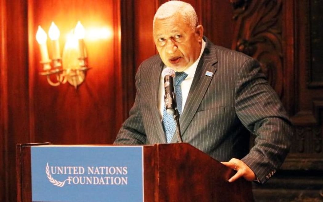Frank Bainimarama speaks at the UN Foundations Dinner in New York.