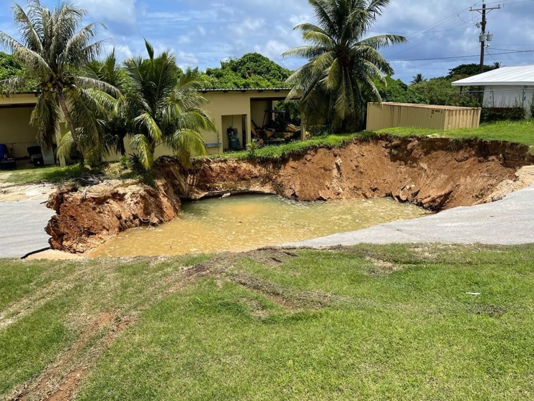 Giant sinkhole swallows backhoe on Saipan | RNZ News