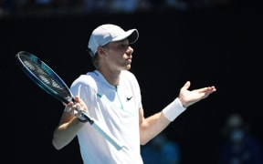 Denis Shapovalov Canada in action against Rafael Nadal at 2022 Australian Open.
