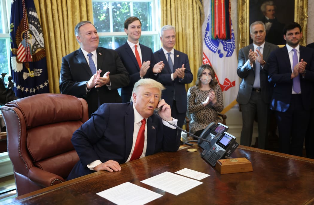 US President Donald Trump speaks with Israeli Prime Minister Benjamin Netanyau on the phone about a Sudan-Israel peace agreement on 23 October, 2020.