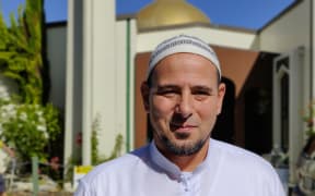 Sheikh Gamal Fouda outside Al Noor mosque, Christchurch, March 2020