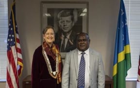 Peace Corps Director Jody Olsen and Harry Kuma, minister of Finance and Treasury of Solomon Islands.