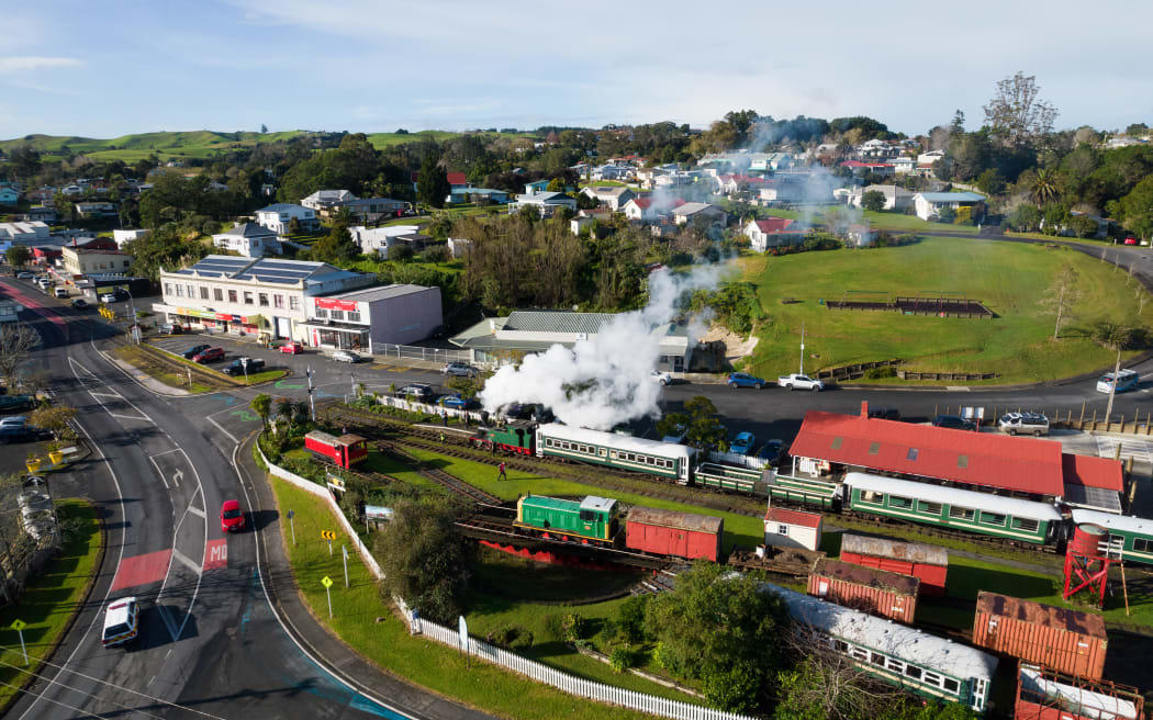 The newly restored steam locomotive Gabriel gets steamed up at Kawakawa Railway Station.