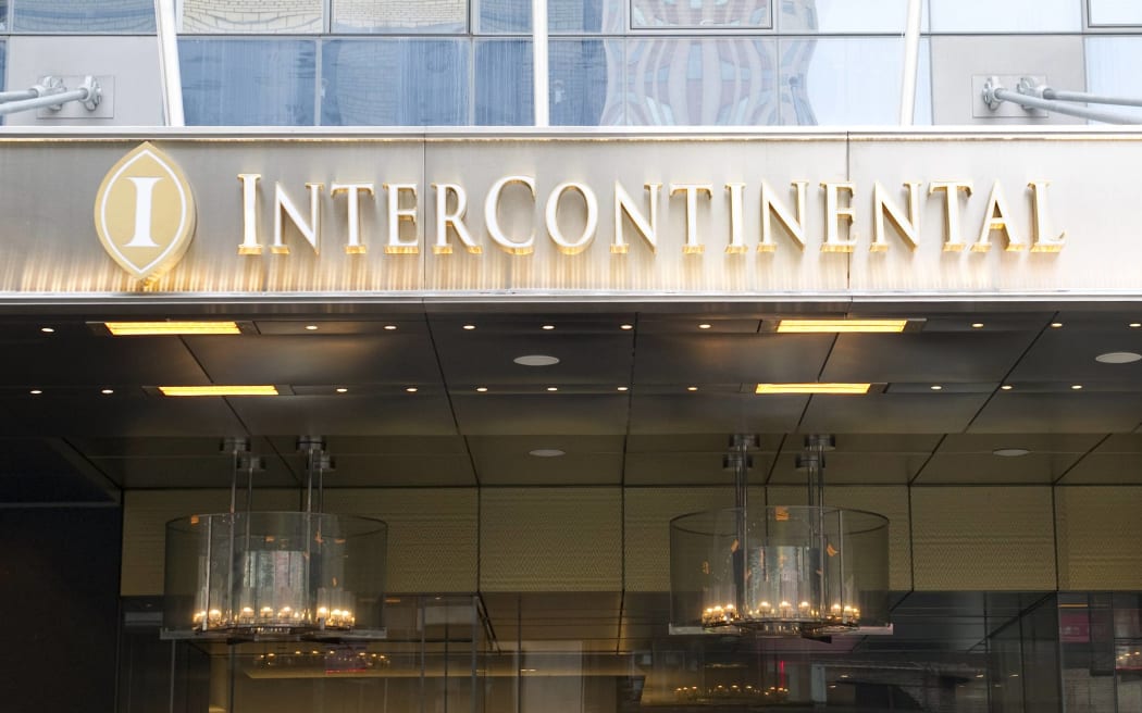 The entrance to the Intercontinental Hotel in New York