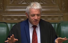 A video grab from footage broadcast by the UK Parliament's Parliamentary Recording Unit (PRU) shows Britain's Speaker of the House of Commons John Bercow officiates as Prime Minister Boris Johnson makes a statement in the House of Commons in London on October 19, 2019.