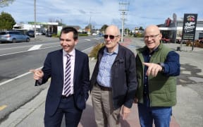 New Transport Minister Simeon Brown (left) visited Woodend during the election campaign to discuss transport solutions with AA Canterbury / West Coast district councillor Alan Turner and Waimakariri MP and Associate Transport Minister Matt Doocey.