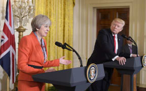 Britain's Prime Minister Teresa May at a joint press conference with US President Donald Trump.