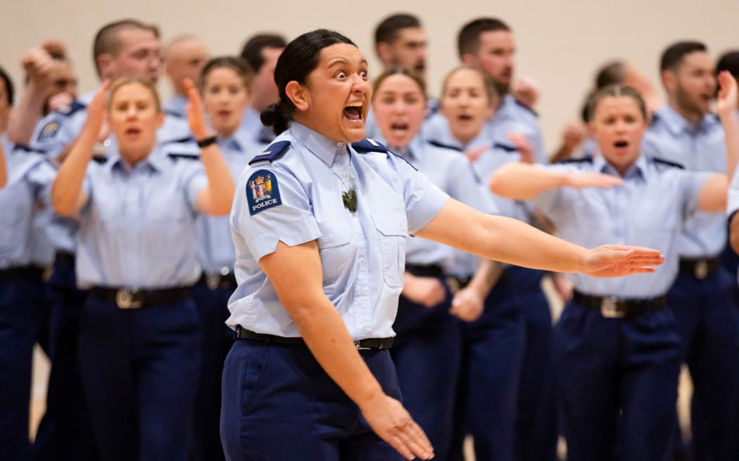 NZ Police graduates perform a haka at their graduation ceremony
