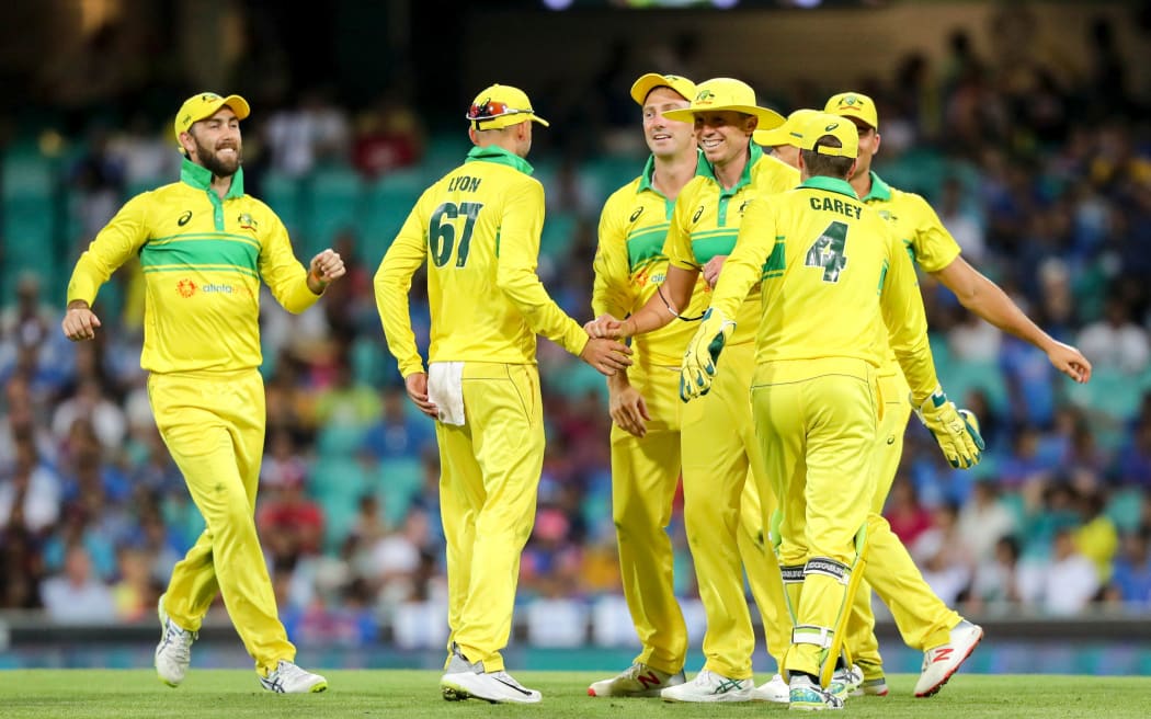 The Australian Cricket Team celebrate after they beat India 2019.