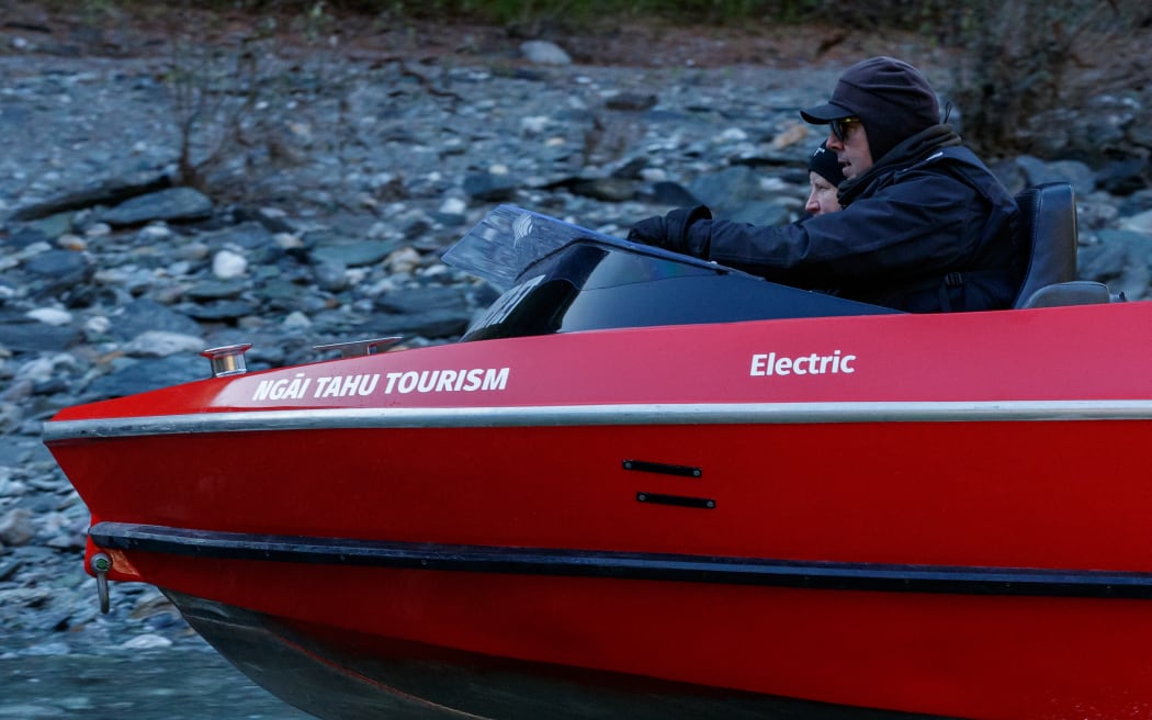 Head driver Nick Simpson taking the Shotover Jet electric prototype for a spin.
