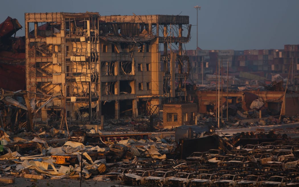 The scene of explosion Tianjin, north China, image taken 15 August.