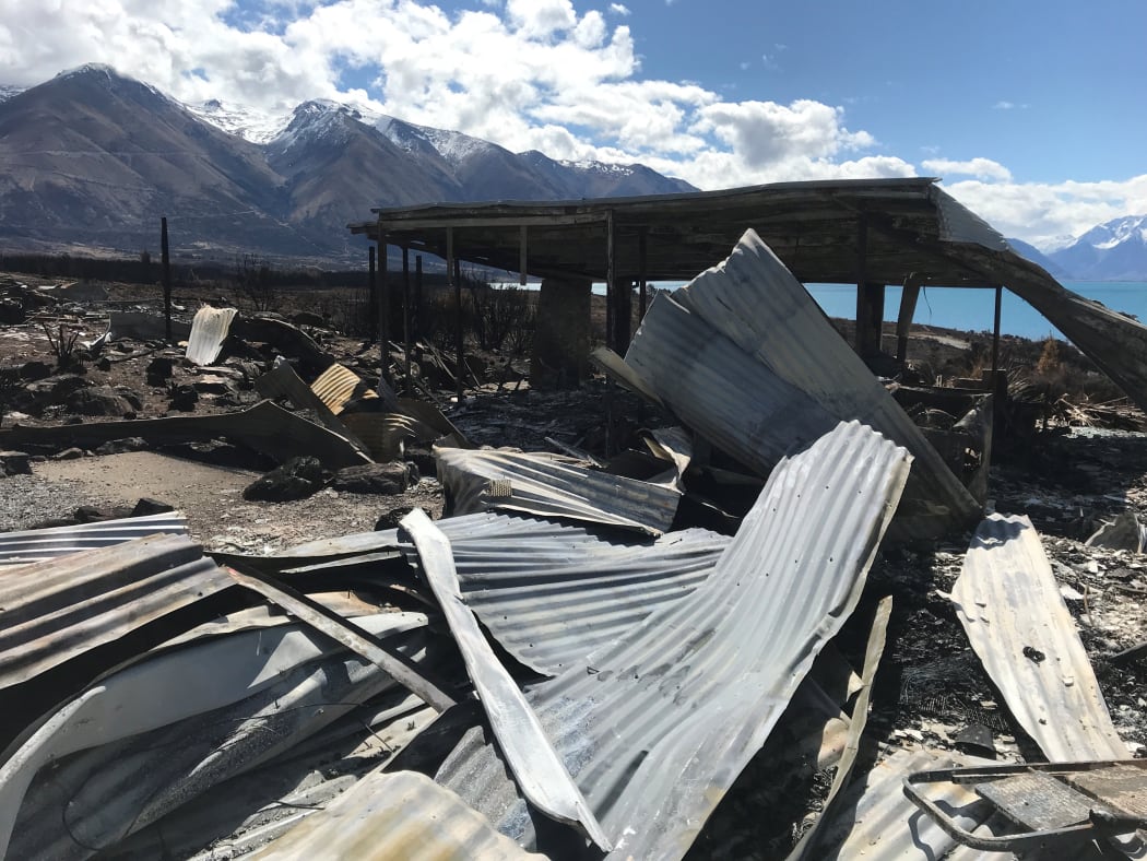 The framework is all that remains of this Lake Ōhau Village home.
