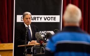 New Zealand First leader Winston Peters campaigning at Orewa Community Centre in Auckland on 25 September.