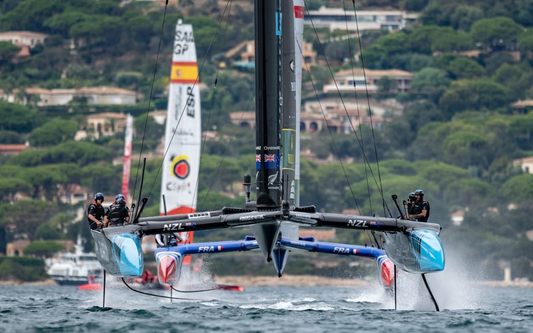 The New Zealand SailGP team during a practice session ahead of the France Sail Grand Prix in Saint Tropez.